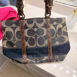 Coach Canvas Tote Bag - Black and Brown